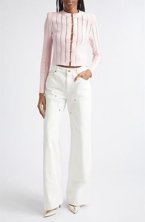 Balmain Loose Fit Denim Wide Leg Jeans in 0Fc Off White at Nordstrom, Size 12 Us