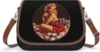 Generic Pin Up Women Casino Chips Crossbody Bag Womens Handbag PU Message Bags Shoulder Purse with Adjustable Strap