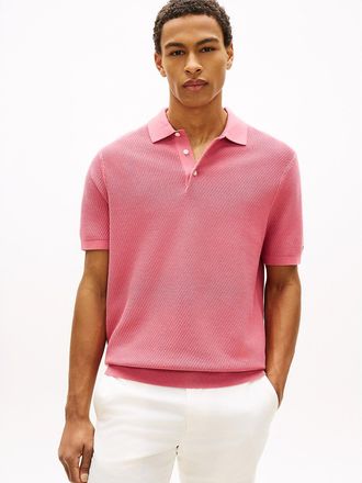 Tommy Hilfiger Mens Short-Sleeve Waffled Sweater Polo - Pink - XXL
