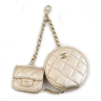 Chanel Gold Leather Coin Purse/Coin Case (Pre-Owned)