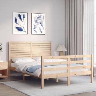Berkfield Home Beautiful Bed Frame with Headboard Small Double Solid Wood in Natural