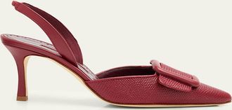 Manolo Blahnik 70mm Mayslibi Embossed Leather Slingback Pumps