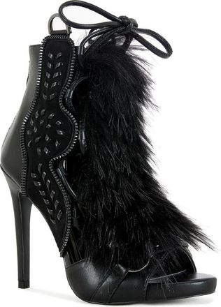 Azalea Wang Shainy Faux Fur Open Toe Bootie in Black at Nordstrom, Size 11