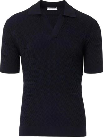 Paolo Pecora Diagonale Elegantie Katoenen Gebreide Tee - Heren - Polos - Blauw - XL - Katoen - Tops