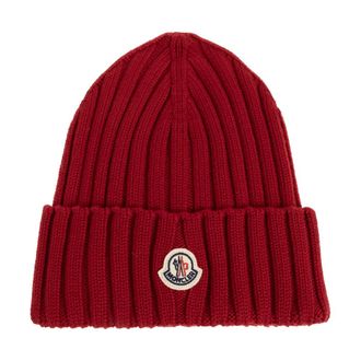 Moncler Wool Beanie with Logo Patch - female - Moncler - Accessories - Red - ONE SIZE - Accessories