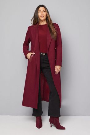 Wallis Womens PU Pocket Detail Longline Coat - Berry Wool - Size 14 UK