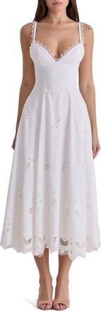 House of CB Tatiana Broderie Midi Dress in White at Nordstrom, Size X-Large