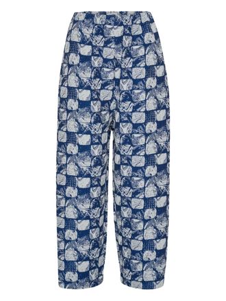 Henrik Vibskov Broek met elastische tailleband en patroon - Blauw