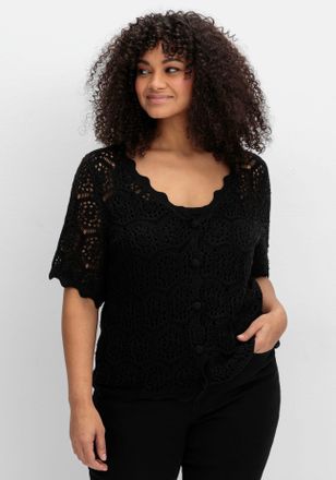 Sheego Strickjacke SHEEGO BY JOE BROWNS, Damen, Gr. 44/46, schwarz, 50% Baumwolle, 50% Polyacryl, unifarben, Strickjacken Strickjacke