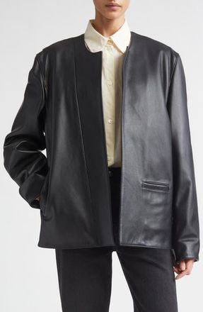 Toteme Minimal Leather Biker Jacket in Black at Nordstrom, Size 4 Us