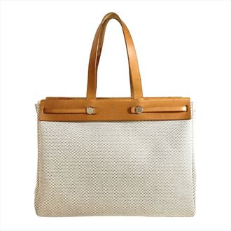 Herm&egrave;s Brown Natural Toile H Leather Tote Bag (Pre-Owned)
