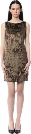 Byblos Bruine Bloemenfluwelen Jurk - Dames - Korte kleedjes - Bruin - XL - Kleedjes