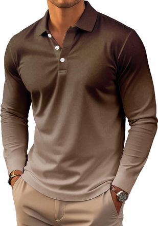 Generic Casual Long Sleeve Polo Shirts for Men 2025 Long Sleeve Gradient Color Pullover Tops (UK, Alpha, 3XL, Regular, Regular, 10)