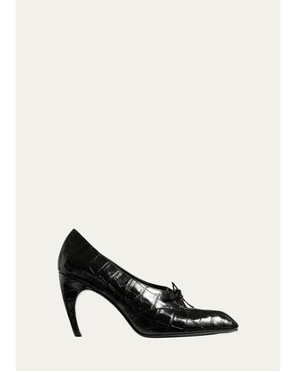 Khaite 85mm Colt Croc-Embossed Patent Leather Oxford Pumps