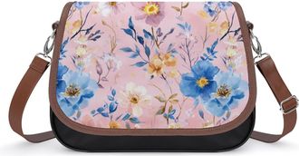 Generic Watercolor Floral Crossbody Bags for Women Fashion Leather Shoulder Handbags With Adjustable Strap