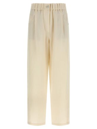 Brunello Cucinelli Linen Trousers Pantaloni Bianco-Donna