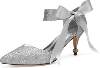 Generic Bridal Wedding High Heels Womens Wedding Stiletto Heels Pumps Pointy Toe Dress Evening Shoes for Women Bridal 7.5Cm,Silver,7 UK