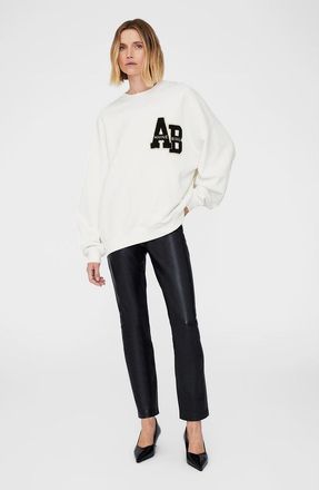 Anine Bing Miles Oversized Sweatshirt Letterman in Off White at Nordstrom, Size Xx-Small