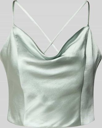 Jake*s Crop Top mit Wasserfallausschnitt und Schn&uuml;rung in Lind Melange, Gr&ouml;&szlig;e 40