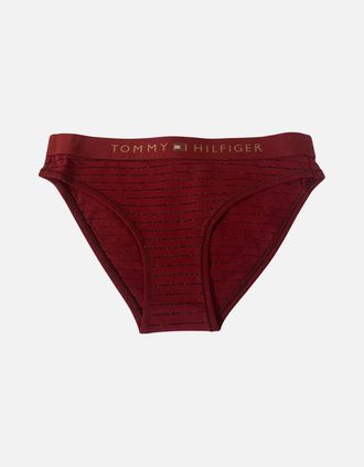 Tommy Hilfiger Womens Lurex Pinstripe Bikini Brief, Deep Rouge - Red - Size: 12