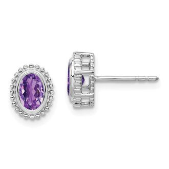 Diamond2Deal 14k White Gold Oval Amethyst Stud Earrings