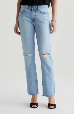 AG - Adriano Goldschmied Sandra Ripped Low Rise Slim Straight Leg Jeans in Soft Focus Destructed at Nordstrom, Size 29