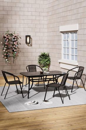 Living and Home 4 Seater Outdoor Garden Dining Table and Chairs Set in Black