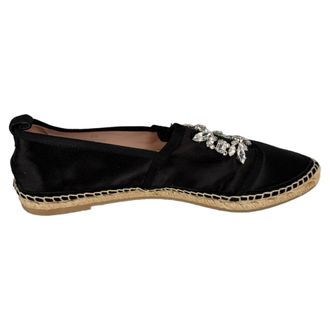 Roger Vivier Pre-owned Womens Embellishmed Espadrilles in Black Satin - Size EU 38
