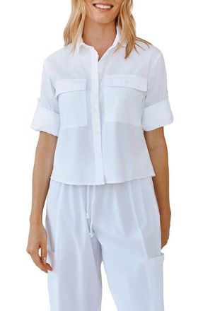 Bella Dahl Short Sleeve Crop Utility Button-Up Shirt in White at Nordstrom, Size X-Small