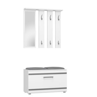 OEM Conjunto De Muebles Para Recibidor: Perchero Con Espejo, Zapatero, Asiento - Blanco Mate