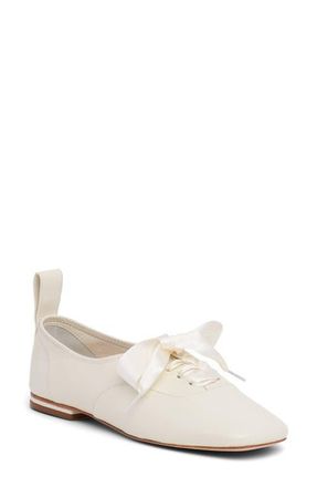 Cinq &agrave; Sept Christina Lace-Up Flat in Ivory at Nordstrom, Size 7.5Us