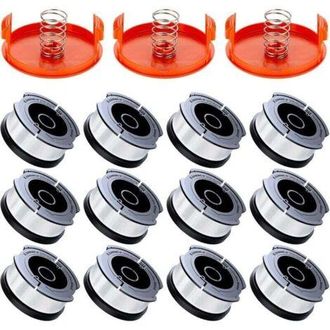 OEM 12 Carretes De Hilo Para Desbrozadora Compatibles Con Black & Decker - Di&aacute;metro 1,65 Mm - Modelos A6481, A6485 - Paquete Con 12 Carretes, 3 Tapas, 3 R