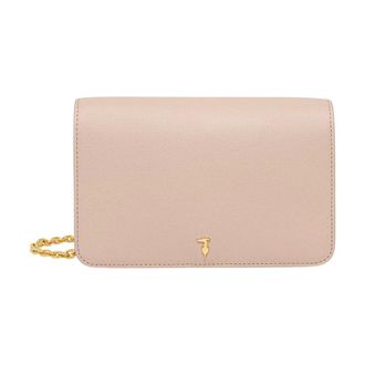 Trussardi Schoudertas met kettingband en graafeffect - Dames - Tassen - Beige - Maat: ONE Size Leer