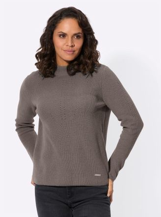 Casual Looks Stehkragenpullover CASUAL LOOKS Stehkragen-Pullover, Damen, Gr. 50, grau (taupe), 50% Wolle, 30% Baumwolle, 20% Polyamid, unifarben, Pullover Stehkrag