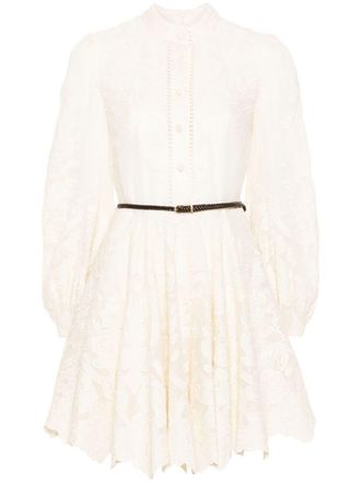 Zimmermann Ottie floral-embroidered mini dress - Neutrals