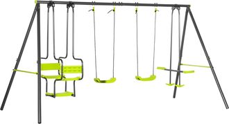 OUTSUNNY Juego De Columpio Infantil Con 2 Columpios Asientos Abatibles Balanc&iacute;n Y Marco De Acero Columpios Para Ni&ntilde;os De 3-8 A&ntilde;os 355x184x186 Cm