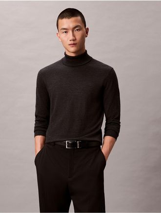 Calvin Klein Mens Extra Fine Merino Blend Turtleneck Sweater - Grey - M