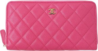 Chanel Pink Grained Calfskin Long Wallet (Bi-Fold) (Pre-Owned)