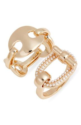 Open Edit Set of 2 Micro Faux Pearl Rings in Clear- White- Gold at Nordstrom, Size Medium