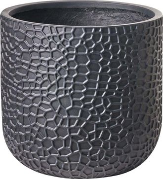 Beliani Flower Pot Black Fibre Clay Indoor and Outdoor Planter Round 43 x 43 x 42 cm Decorative Accent Modern Design Living Room Garden YUHUA