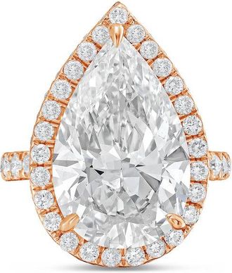 Diana M. Jewels 14kt rose gold 3cts pear lab grown diamond halo ring with pave band