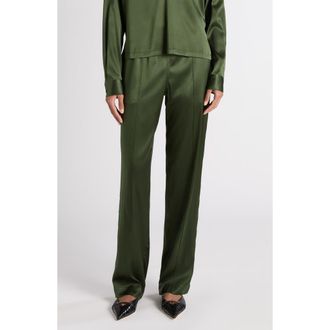 Tom Ford Stretch Silk Satin PJ Pants in Moss Green at Nordstrom, Size Medium