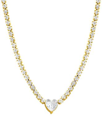 Adornia Adornia 14K Plated Cz Water Resistant Heart Tennis Necklace