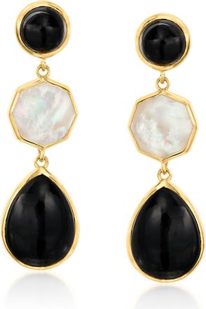 Ross-Simons Onyx and Mother-Of-Pearl Geometric Drop Earrings in 18kt Gold Over Sterling