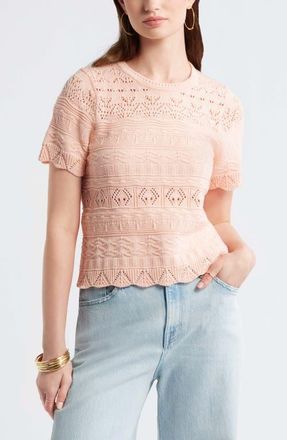 Treasure & Bond Pointelle Cotton Crewneck Sweater in Pink Tropics at Nordstrom, Size Xx-Small