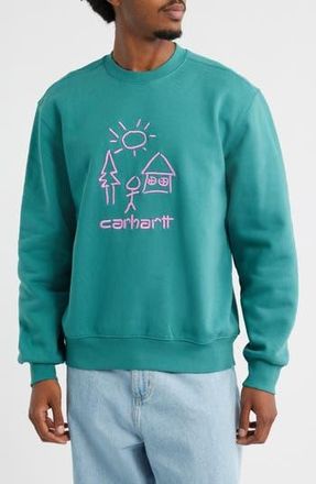 Carhartt Work in Progress Masterpiece Embroidered Sweatshirt in Saguaro /Pink at Nordstrom Rack, Size X-Small