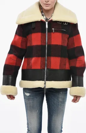 Dsquared2 Wool-Blend Buffalo Check Jacket With Leather Trim And Fleece Lining Dsquared2
