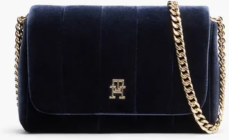 Tommy Hilfiger Womens Monogram Velvet Flap Crossbody Bag - Space Blue