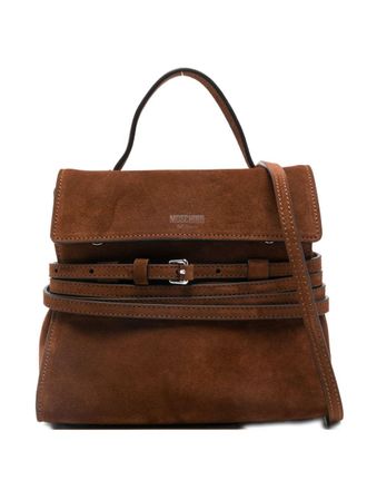 Moschino Structured Brown Suede Top Handle Shoulder Bag