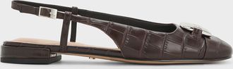 Charles & Keith Croc-Effect Leather Metallic-Accent Slingback Flats
